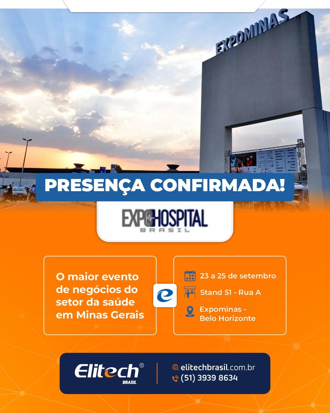 banner-elitech-expo-hospital-2025-em-tons-laranja-e-azul